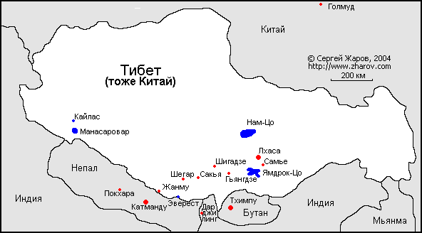 Карта Тибета.